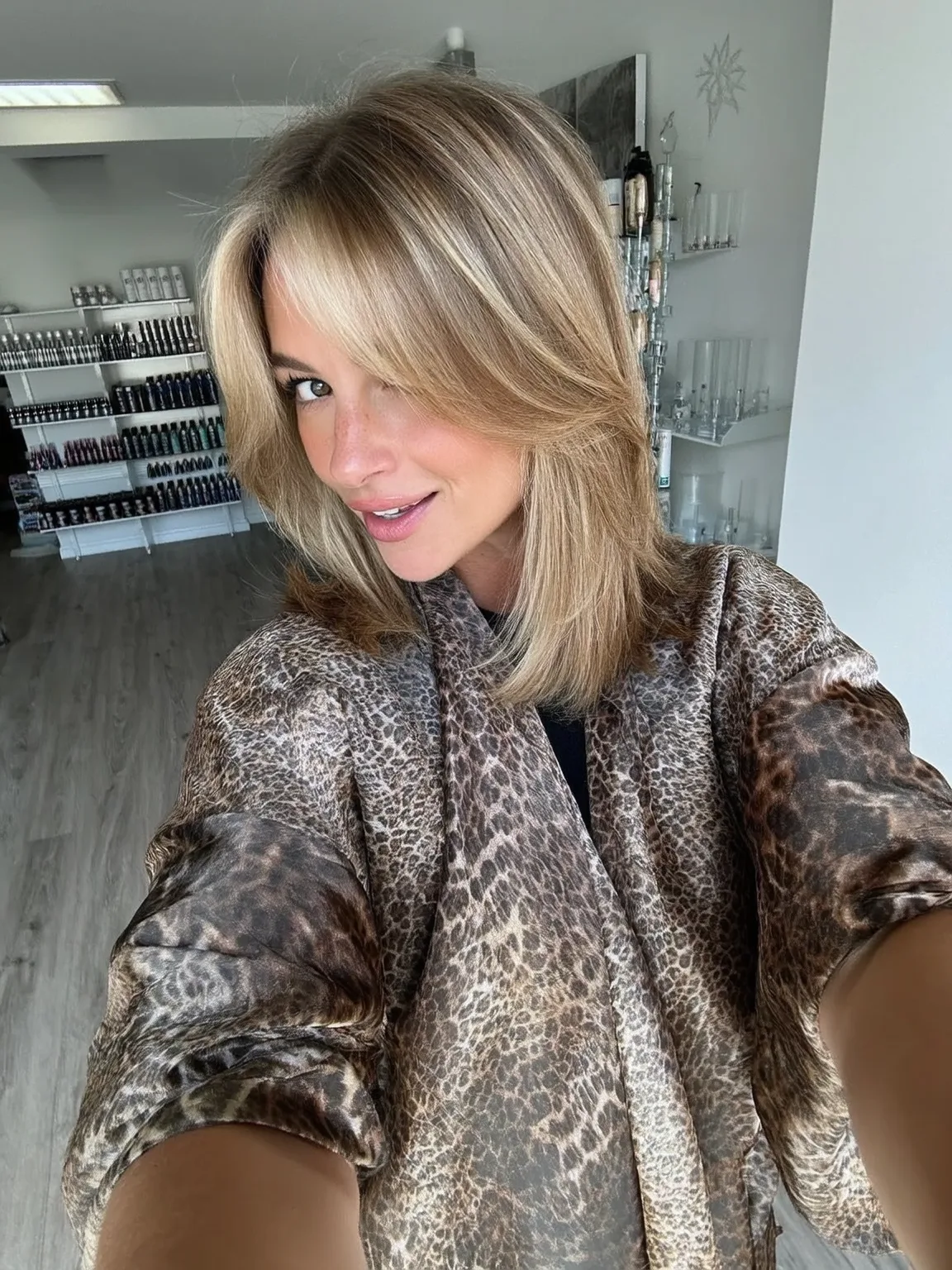 Straight Sandy Blonde Long Layers with Curtain Bangs